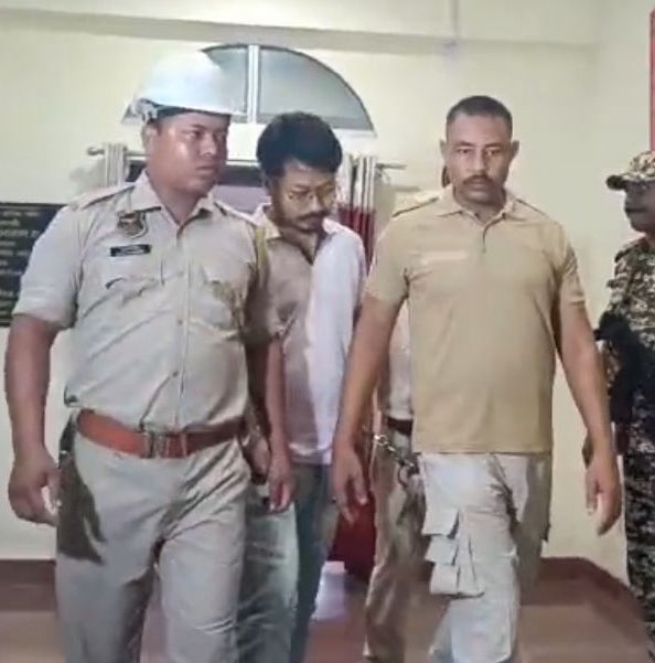 Illustration depicting the arrest of Pratim Bora in the AI revenge plot, with digital elements representing deepfakes
